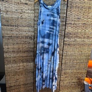Blue Tie-Dye Sleeveless Maxi Dress